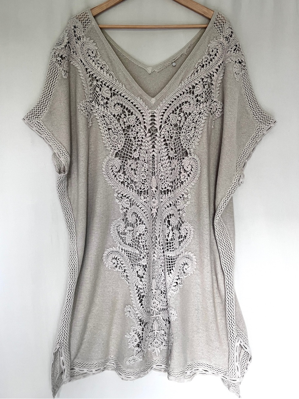 Anthropologie Lagenlook Linen Cotton Crochet Tunic Dress Oversized